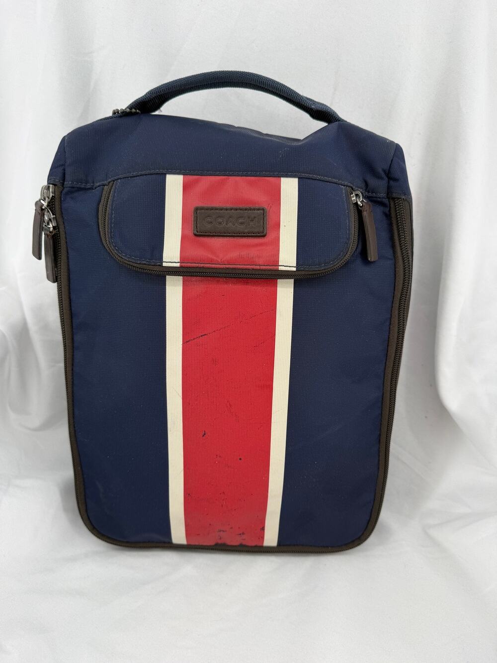 Coach Travel Toiletry Bag Navy Red Stripe Nylon Organizer Case Unisex